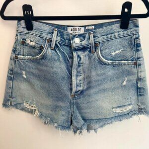 Agolde Blue Cutoff High Waisted Denim Shorts